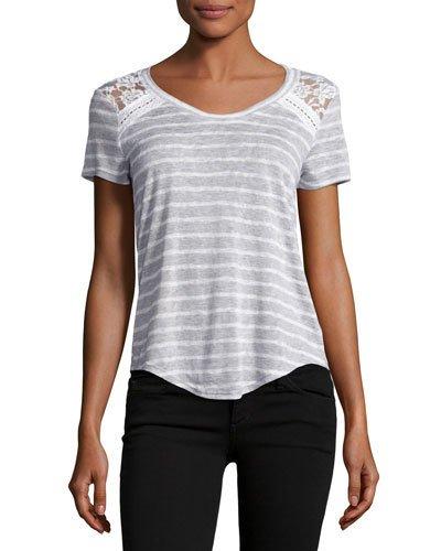 Lace-trim Striped Top, Gray