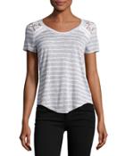 Lace-trim Striped Top, Gray