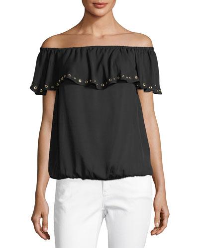 Grommet-trim Off-the-shoulder Top