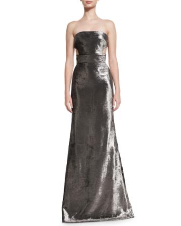 Panne Velvet Strapless Gown, Carbon