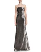 Panne Velvet Strapless Gown, Carbon