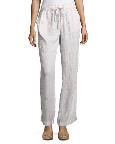 Striped Linen Drawstring Pants, Tan