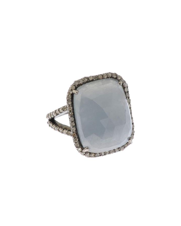 Silver Square Ring With Multicolor Sapphire & Diamonds,