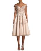 Off-the-shoulder Embellished Cocktail Dress
