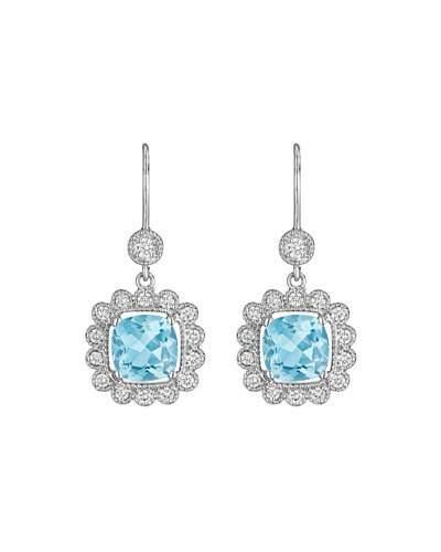 18k Scalloped Aquamarine & Diamond Drop Earrings