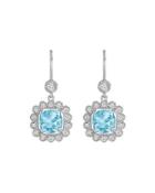 18k Scalloped Aquamarine & Diamond Drop Earrings