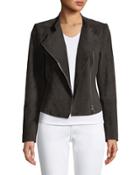 Cropped Suede Moto Jacket, Dark Brown