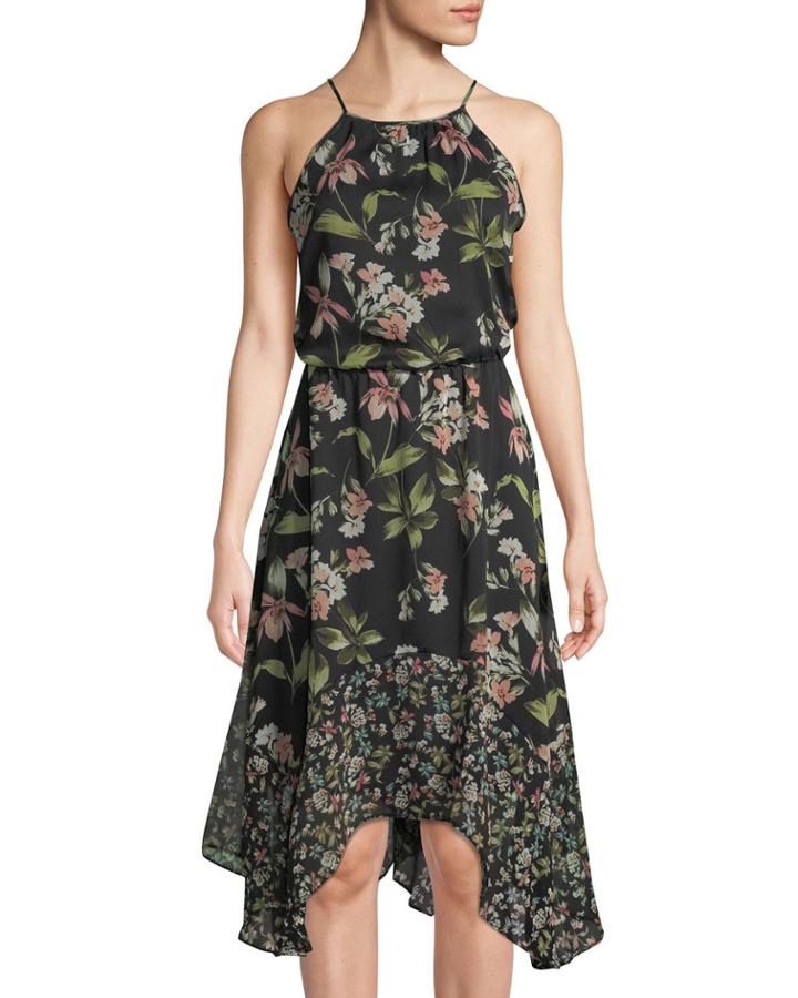 Floral-print Crinkle Chiffon Sleeveless Dress