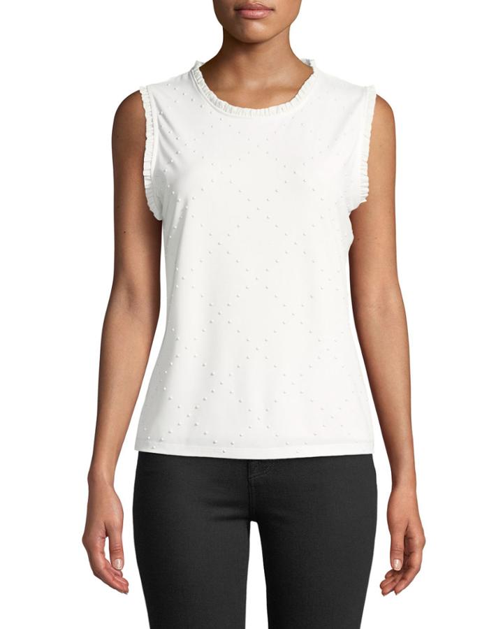 Heatset Pearly Ruffle-trim Tee