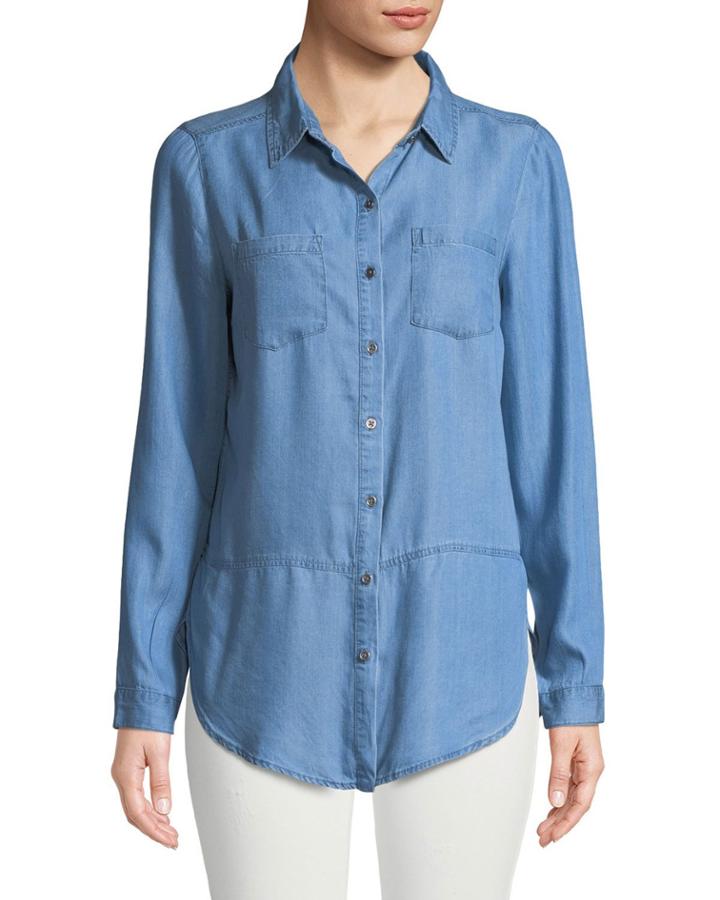 Chambray Button-front Blouse