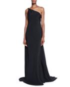 One-shoulder Draped Strappy-back Gown, Black