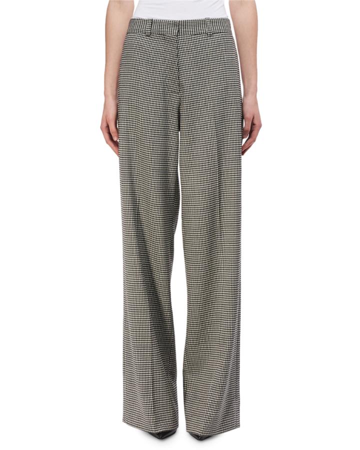Wide-leg Virgin Wool Houndstooth Pants
