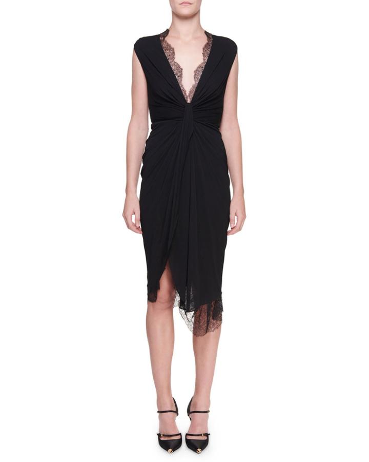Lace-trim Knotted-front Jersey Dress