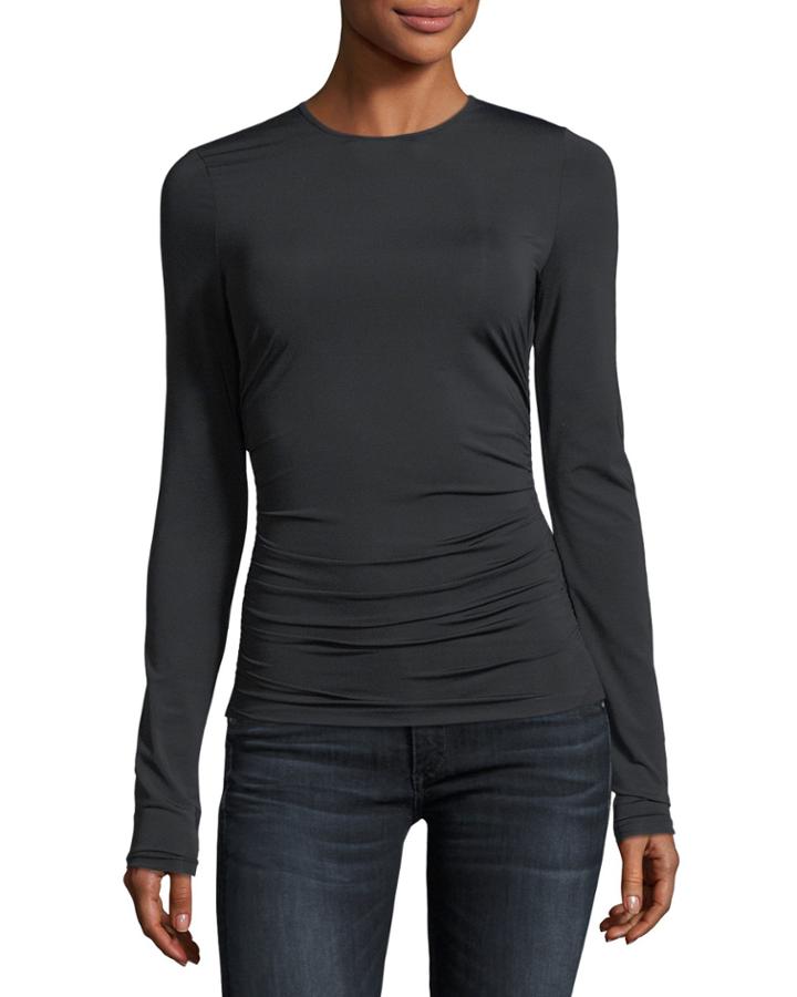 Crewneck Long-sleeve Travel Jersey Ruched