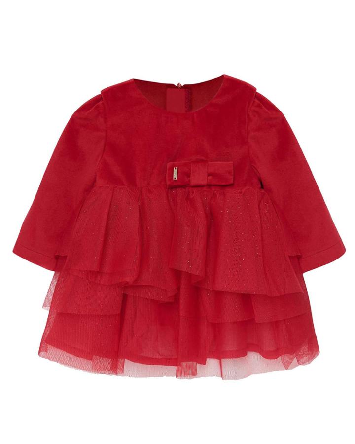 Girl's Tulle & Velvet Long-sleeve Dress, Size