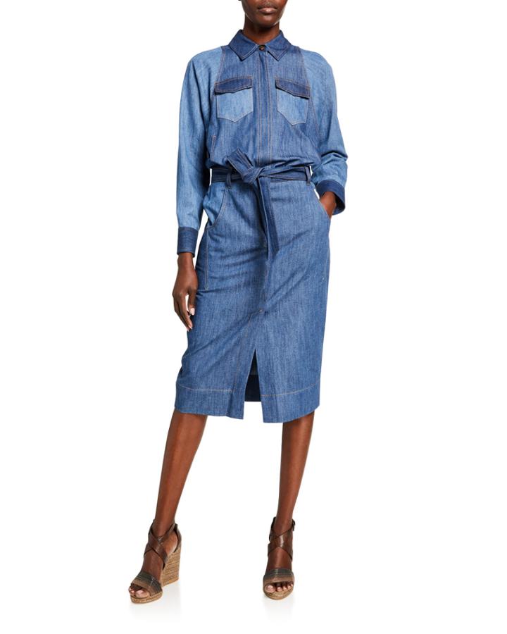 Monili-collared Denim Midi