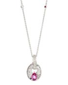 18k White Gold Diamond & Pink Sapphire Pendant Necklace