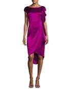 Liquid Satin Cap-sleeve Ruffled Cocktail Dress