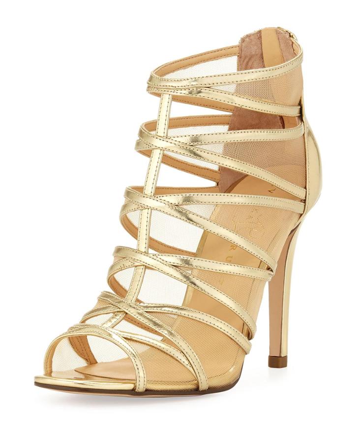 Ivanka Trump Derry Strappy Zip-back Mesh Inset Sandal, Gold -