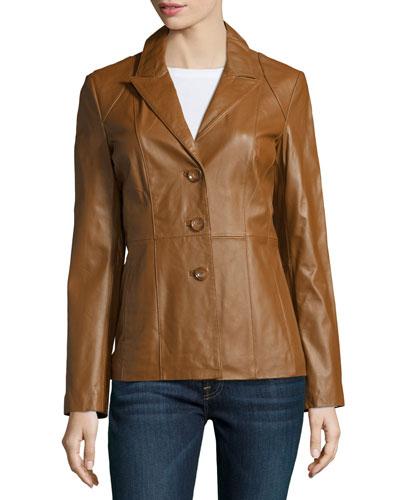 Fitted Leather Blazer Jacket,