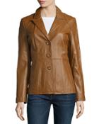 Fitted Leather Blazer Jacket,