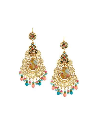 Floral Filigree D&eacute;coupage Chandelier Earrings, Pastel