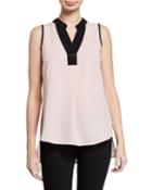 Collared Contrast-tipped Sleeveless Blouse