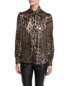 Tie-neck Long-sleeve Metallic