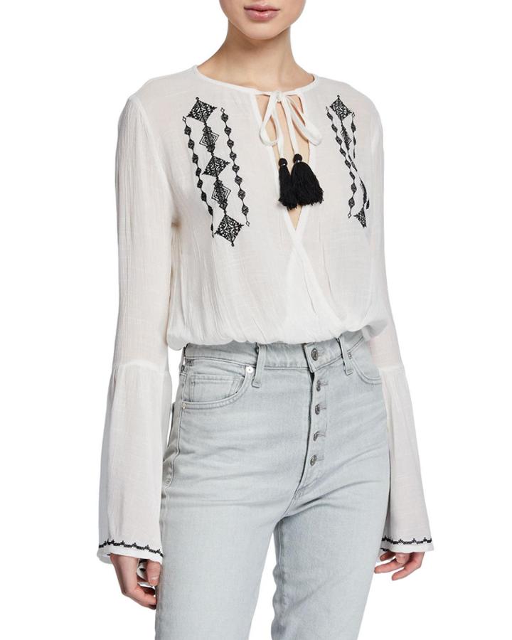 Festival Embroidered Tassel Wrap Top