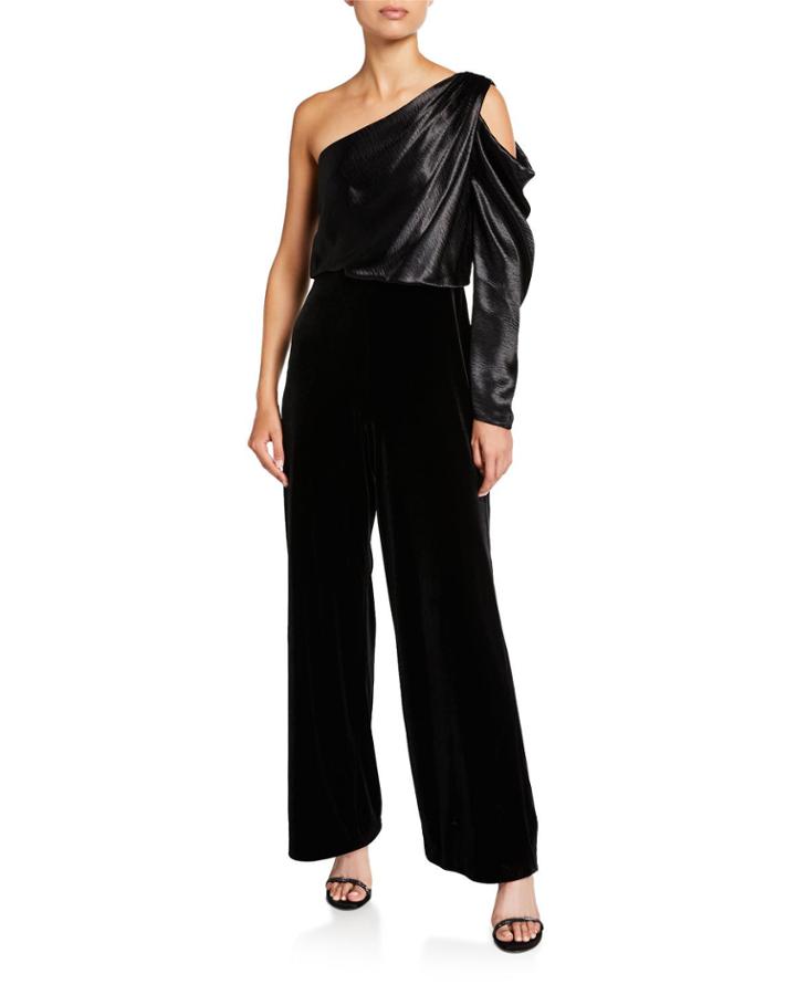Draped Asymmetrical Velvet Jumpsuit
