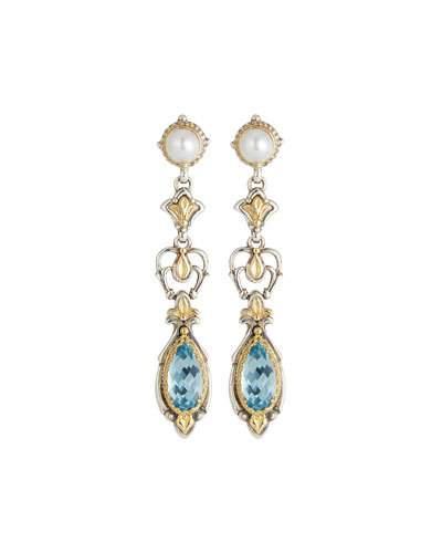 Amphitrite Pearl & Swiss Blue Topaz Earrings