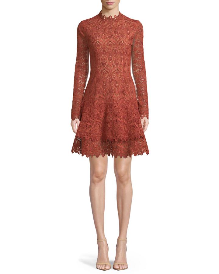 Long-sleeve Guipure Lace Cocktail Dress