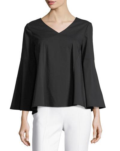 V-neck Bell-sleeve Blouse