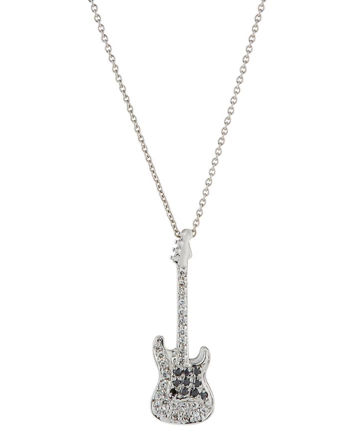 18k White Gold Black & White Diamond Guitar Necklace