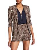 Leopard Print Button-front Blazer