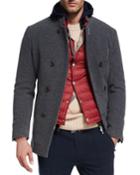 Wool-cashmere Zip-front Pea Coat, Dark Gray