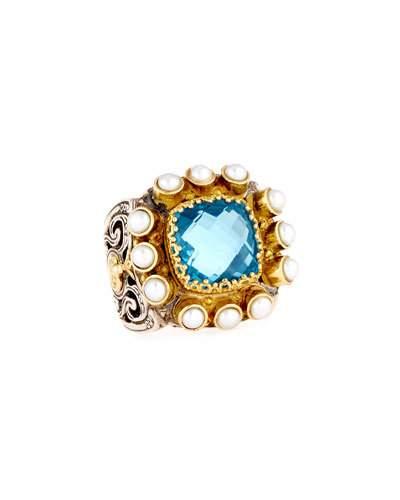 Amphitrite Cushion Topaz & Multi-pearl Statement Ring,