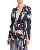 Butterfly-print Satin Belted Jacket