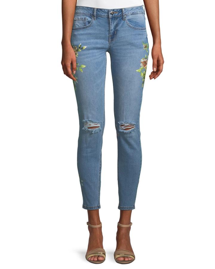 Floral-print Distressed