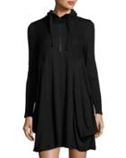 Scrunch-neck Jersey Dress, Black