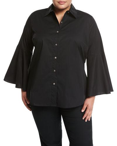 Bell-sleeve Poplin Shirt,