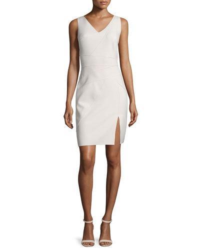 Sleeveless Seamed Sheath Dress, Dark Bone