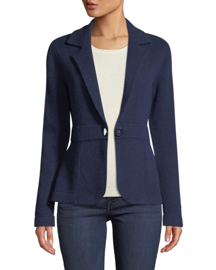 Cashmere One-button Blazer, Navy