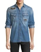 Men's Denim Western Shirt With Studded Patches
