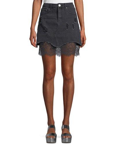 Lace-trim Denim