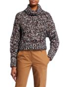 Turtleneck Long-sleeve Velvet Effect Tweed Paillettes