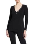 Gregoriana V-neck Long-sleeve Top W/ Pearlescent Trim