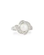 14k Cultured Pearl & Floral Diamond Ring,