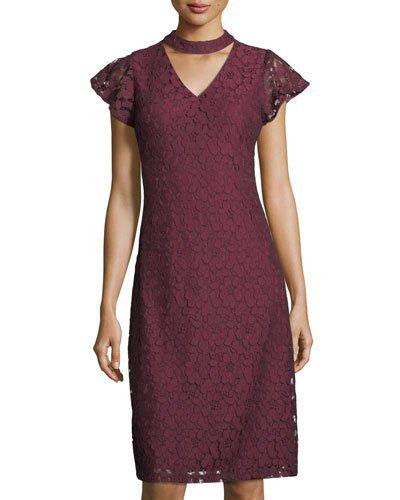 Lace Flutter-sleeve Dress W/collar