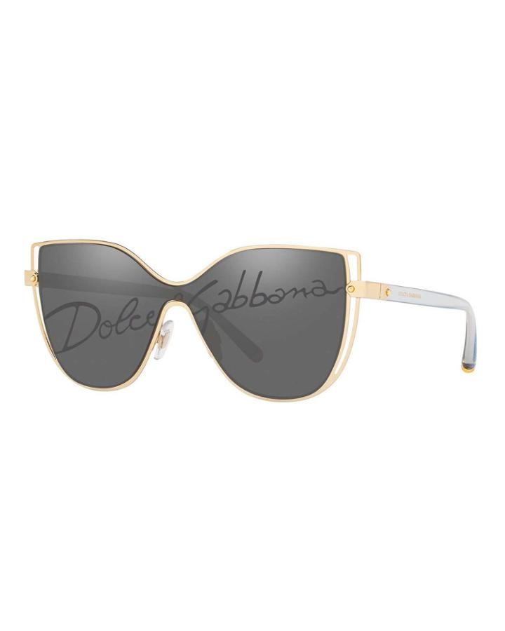 Metal Butterfly Shield Sunglasses W/ Logo Print